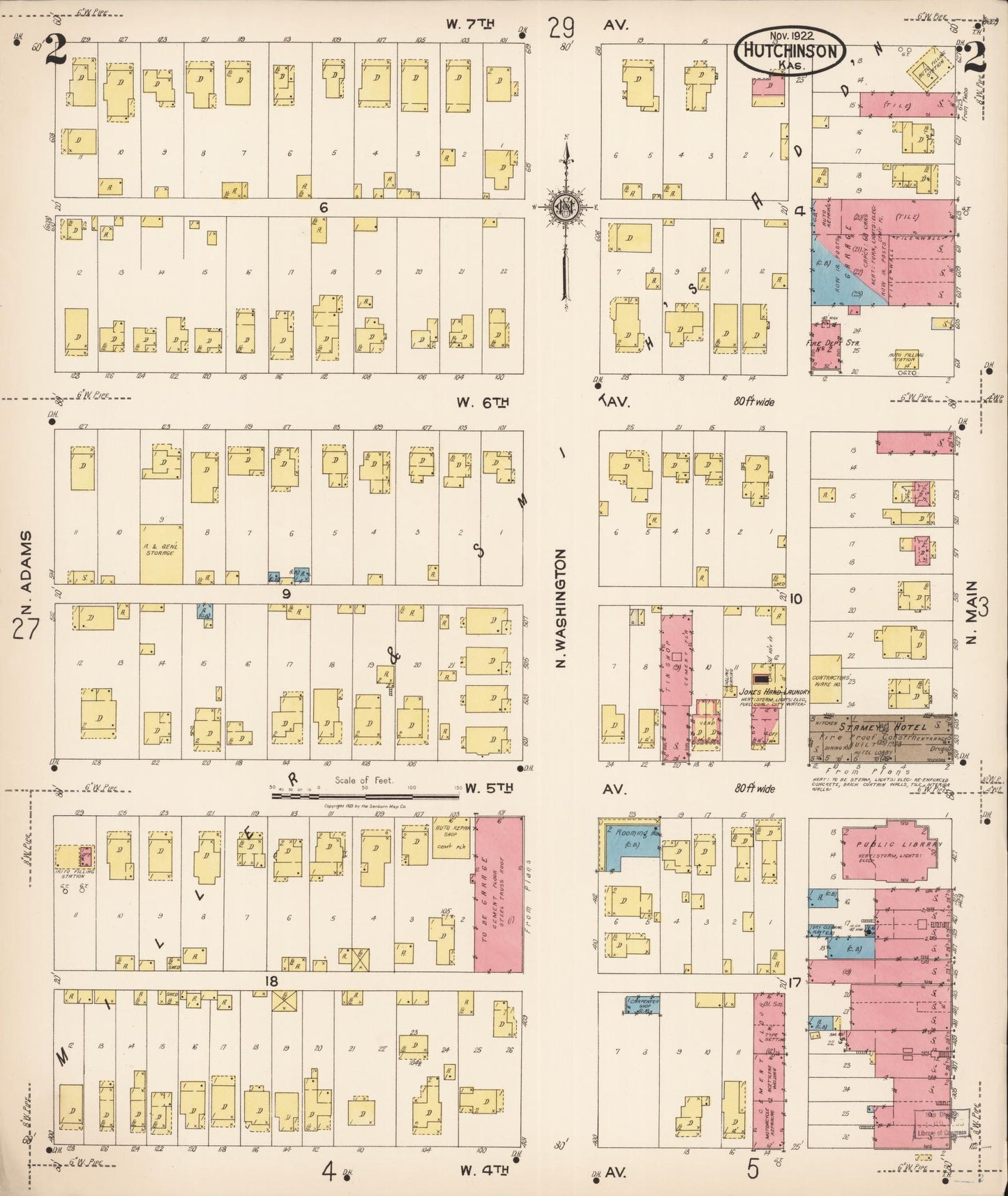 Sanborn Fire Insurance Map from Hutchinson, Reno County, Kansas (1922), Sheet #0003 - Complete Map Set gallery image, historic Sanborn map, vintage wall art, Kansas Kansas