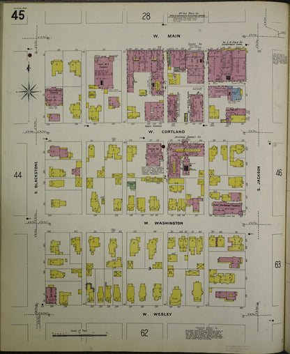 Sanborn Fire Insurance Map from Jackson, Jackson County, Michigan (1907), Sheet #0045 - Complete Map Set gallery image, historic Sanborn map, vintage wall art, Michigan Michigan