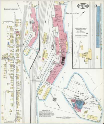Sanborn Fire Insurance Map from Little Falls, Herkimer County, New York (1918), Sheet #0009 - Complete Map Set gallery image, historic Sanborn map, vintage wall art, New York New York