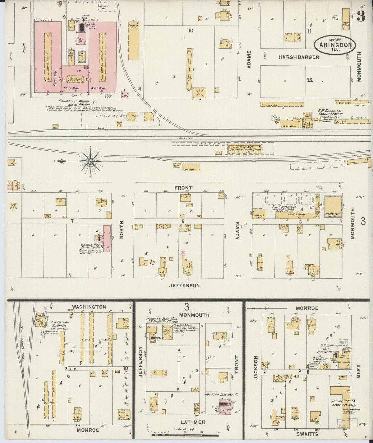 Sanborn Fire Insurance Map from Abingdon, Knox County, Illinois (1898), Sheet #0003 - Historic Sanborn Fire Insurance Map Print, vintage old map wall art, antique decor, genealogy gift, Illinois Illinois map