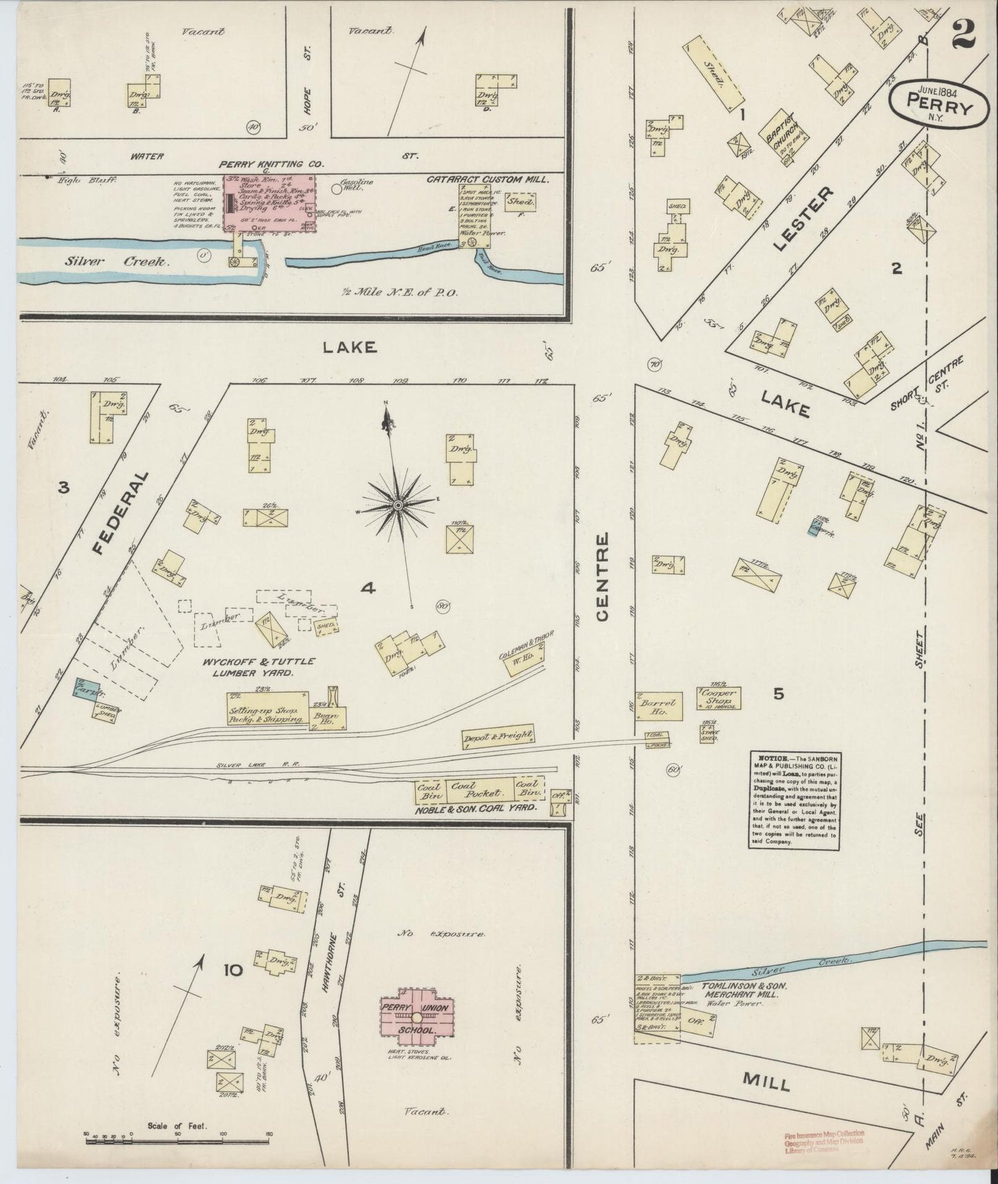Sanborn Fire Insurance Map from Perry, Wyoming County, New York (1884), Sheet #0002 - Historic Sanborn Fire Insurance Map Print, vintage old map wall art, antique decor, genealogy gift, Perry Wyoming map