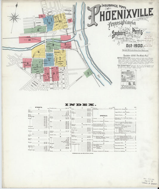 Sanborn Fire Insurance Map from Phoenixville, Chester County, Pennsylvania (1900), Sheet #0001 - Historic Sanborn Fire Insurance Map Print, vintage old map wall art, antique decor, genealogy gift, Pennsylvania Pennsylvania map