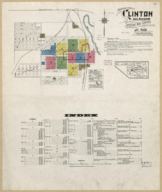 Sanborn Fire Insurance Map from Clinton, Custer County, Oklahoma (1918), Sheet #0001 - Historic Sanborn Fire Insurance Map Print, vintage old map wall art, antique decor, genealogy gift, Oklahoma Oklahoma map