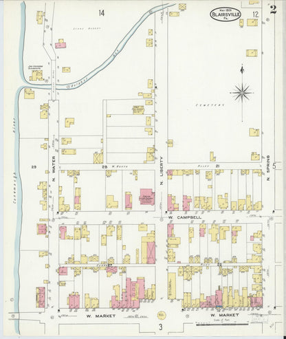 Sanborn Fire Insurance Map from Blairsville, Indiana County, Pennsylvania (1909), Sheet #0002 - Complete Map Set gallery image, historic Sanborn map, vintage wall art, Pennsylvania Pennsylvania