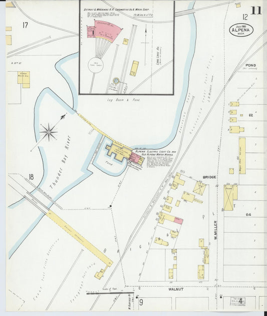 Sanborn Fire Insurance Map from Alpena, Alpena County, Michigan (1901), Sheet #0011 - Historic Sanborn Fire Insurance Map Print, vintage old map wall art, antique decor, genealogy gift, Michigan Michigan map