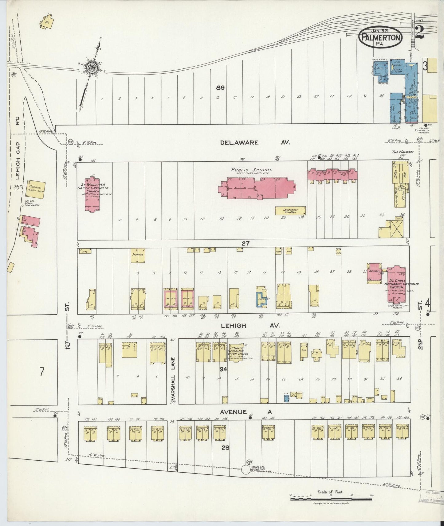 Sanborn Fire Insurance Map from Palmerton, Carbon County, Pennsylvania (1921), Sheet #0002 - Complete Map Set gallery image, historic Sanborn map, vintage wall art, Pennsylvania Pennsylvania