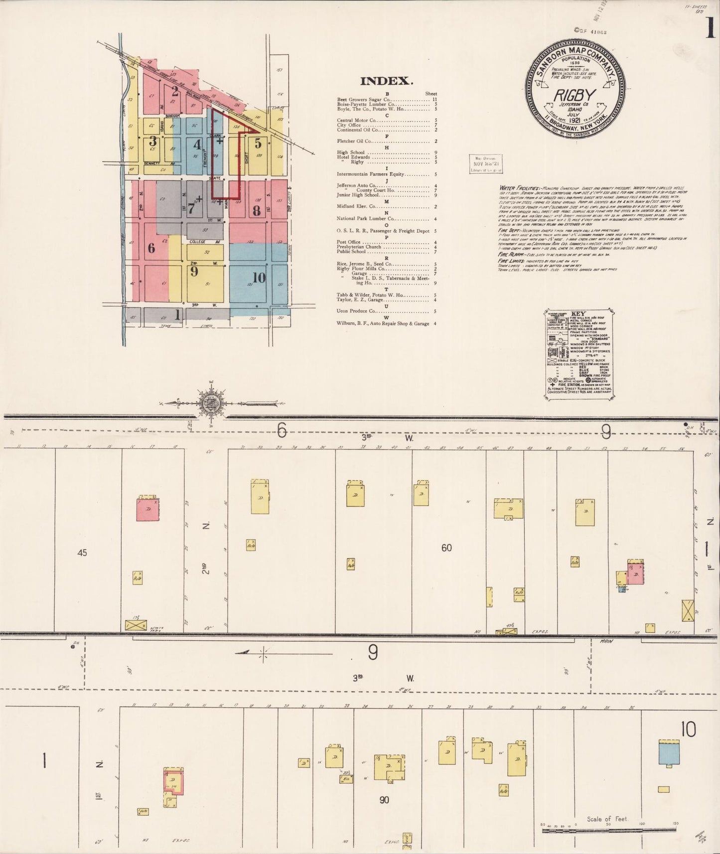Sanborn Fire Insurance Map from Rigby, Jefferson County, Idaho (1921), Sheet #0001 - Historic Sanborn Fire Insurance Map Print, vintage old map wall art, antique decor, genealogy gift, Idaho Idaho map