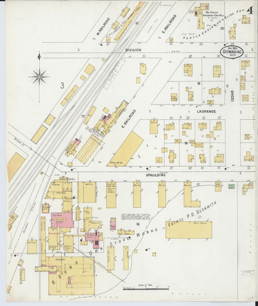 Sanborn Fire Insurance Map from Dowagiac, Cass County, Michigan (1899), Sheet #0004 - Historic Sanborn Fire Insurance Map Print, vintage old map wall art, antique decor, genealogy gift, Michigan Michigan map