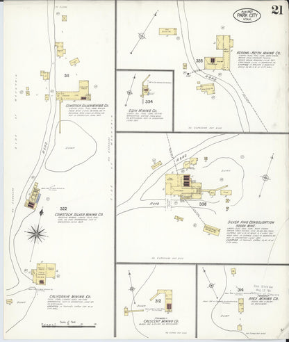 Sanborn Fire Insurance Map from Park City, Summit County, Utah (1907), Sheet #0021 - Complete Map Set gallery image, historic Sanborn map, vintage wall art, Utah Utah