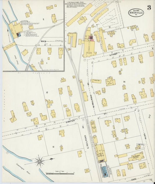 Sanborn Fire Insurance Map from Knoxville, Tioga County, Pennsylvania (1903), Sheet #0003 - Historic Sanborn Fire Insurance Map Print, vintage old map wall art, antique decor, genealogy gift, Pennsylvania Pennsylvania map