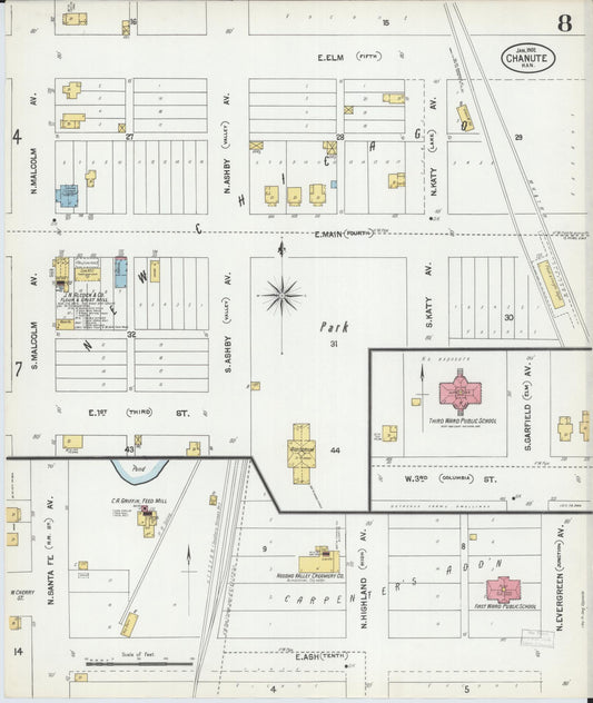 Sanborn Fire Insurance Map from Chanute, Neosho County, Kansas (1902), Sheet #0008 - Historic Sanborn Fire Insurance Map Print, vintage old map wall art, antique decor, genealogy gift, Kansas Kansas map
