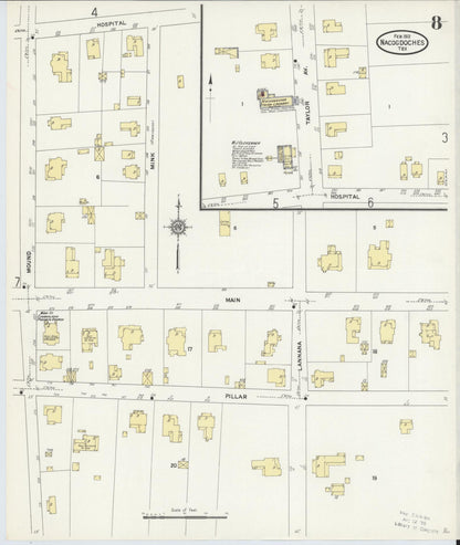 Sanborn Fire Insurance Map from Nacogdoches, Nacogdoches County, Texas (1912), Sheet #0008 - Historic Sanborn Fire Insurance Map Print, vintage old map wall art, antique decor, genealogy gift, Texas Texas map