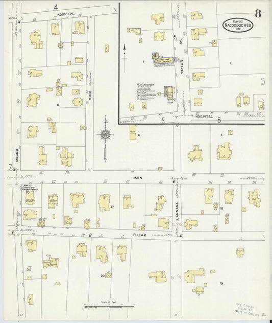 Sanborn Fire Insurance Map from Nacogdoches, Nacogdoches County, Texas (1912), Sheet #0008 - Historic Sanborn Fire Insurance Map Print, vintage old map wall art, antique decor, genealogy gift, Texas Texas map