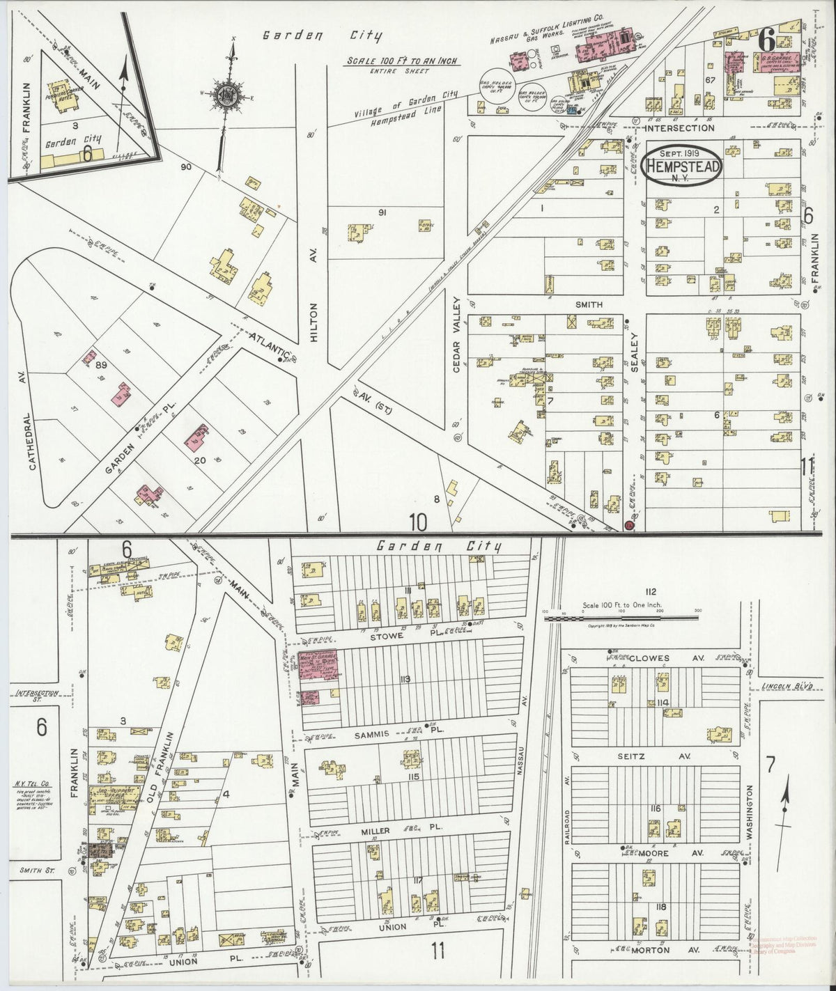 Sanborn Fire Insurance Map from Hempstead, Nassau County, New York (1919), Sheet #0006 - Complete Map Set gallery image, historic Sanborn map, vintage wall art, New York New York
