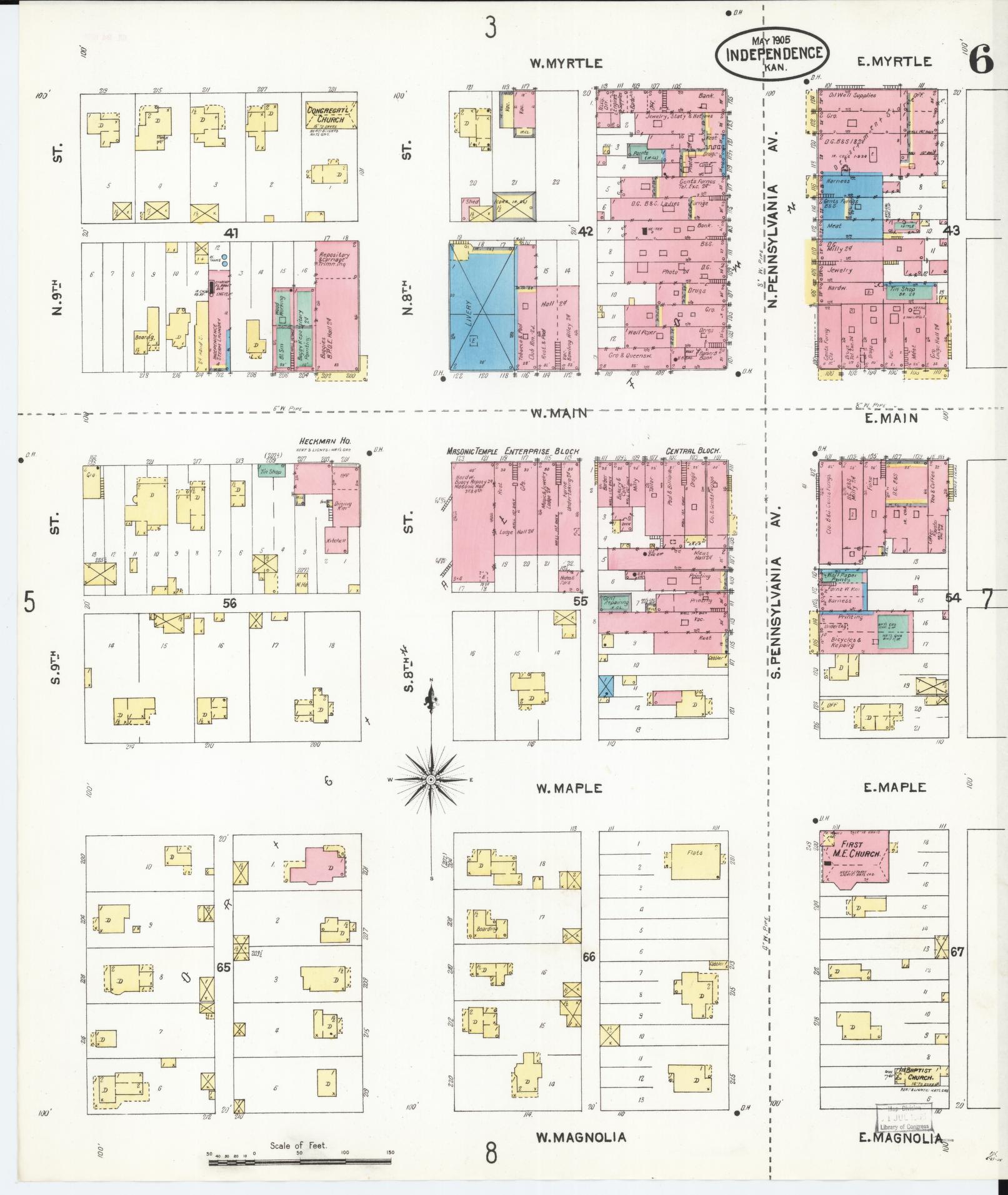 Sanborn Fire Insurance Map from Independence, Montgomery County, Kansas (1905), Sheet #0006 - Complete Map Set gallery image, historic Sanborn map, vintage wall art, Kansas Kansas