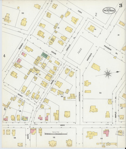 Sanborn Fire Insurance Map from Hackensack, Bergen County, New Jersey (1902), Sheet #0003 - Historic Sanborn Fire Insurance Map Print, vintage old map wall art, antique decor, genealogy gift, New Jersey New Jersey map