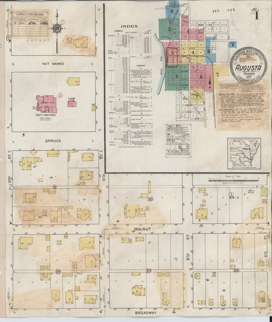 Sanborn Fire Insurance Map from Augusta, Woodruff County, Arkansas (1941), Sheet #0001 - Complete Map Set gallery image, historic Sanborn map, vintage wall art, Arkansas Arkansas