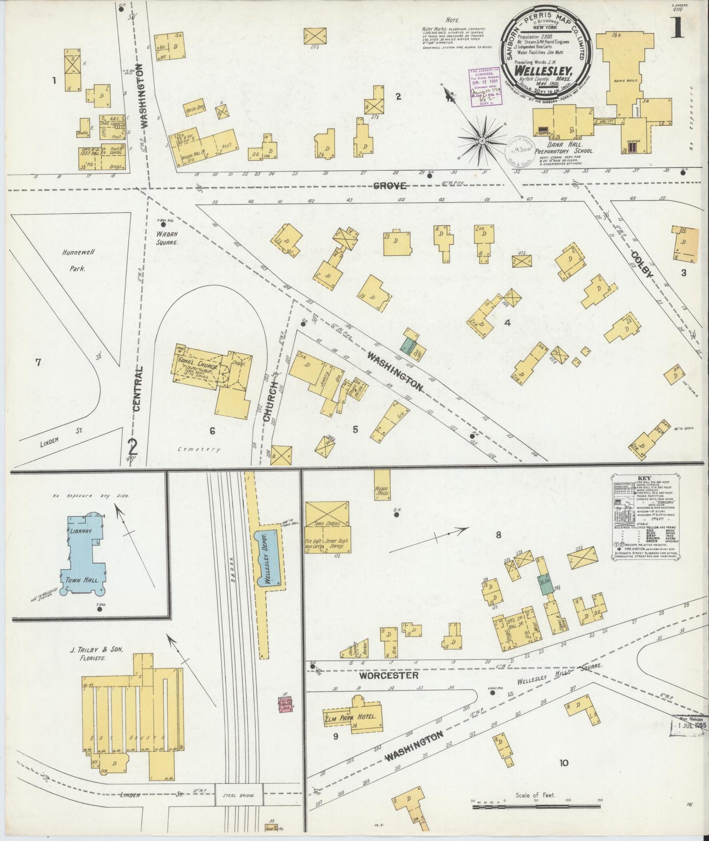 Sanborn Fire Insurance Map from Wellesley, Norfolk County, Massachusetts (1901), Sheet #0001 - Complete Map Set gallery image, historic Sanborn map, vintage wall art, Massachusetts Massachusetts