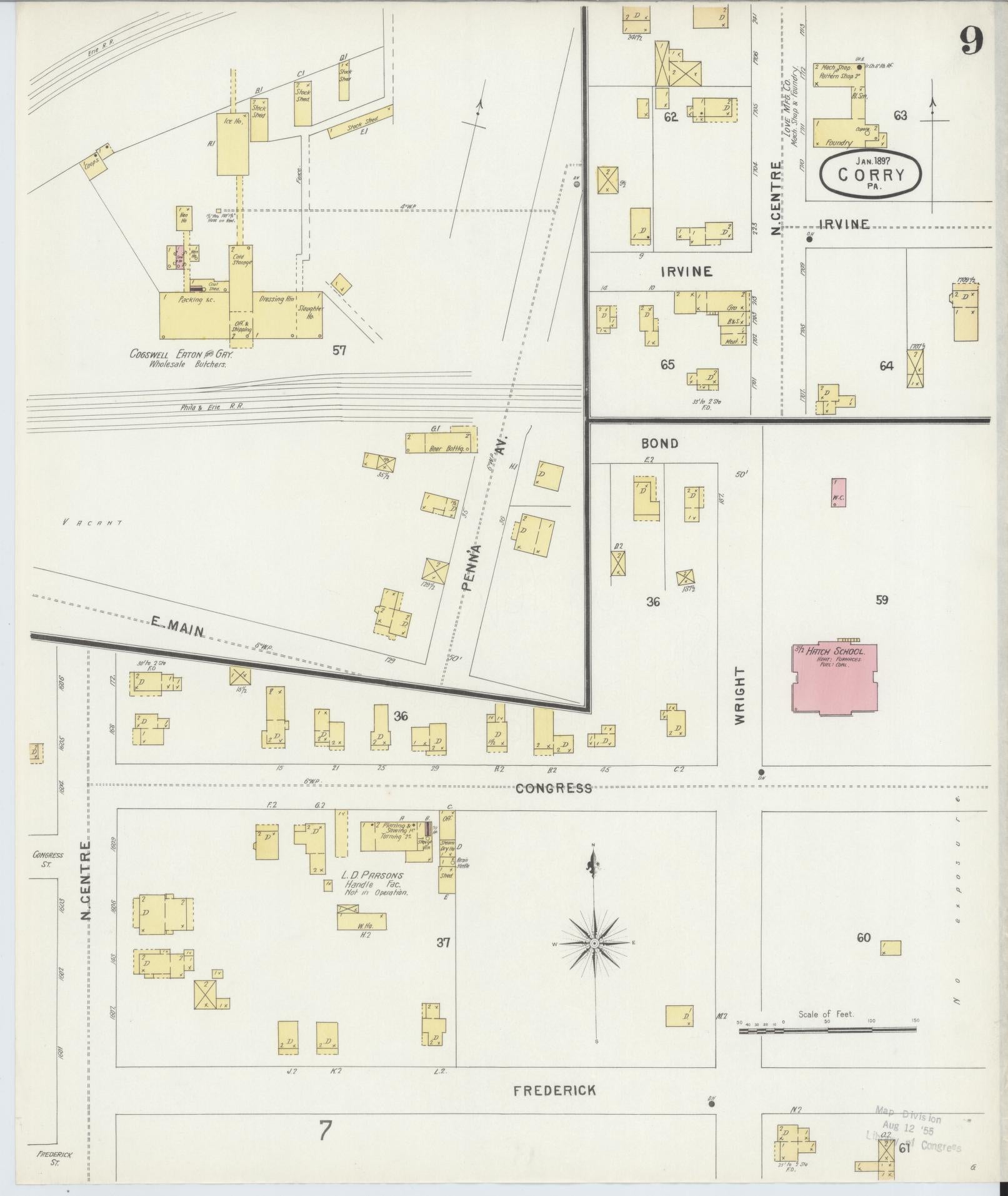 Sanborn Fire Insurance Map from Corry, Erie County, Pennsylvania (1897), Sheet #0009 - Historic Sanborn Fire Insurance Map Print, vintage old map wall art, antique decor, genealogy gift, Pennsylvania Pennsylvania map