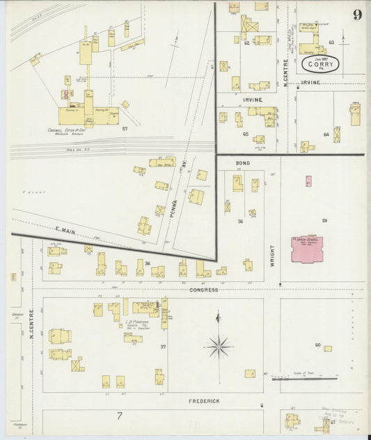 Sanborn Fire Insurance Map from Corry, Erie County, Pennsylvania (1897), Sheet #0009 - Historic Sanborn Fire Insurance Map Print, vintage old map wall art, antique decor, genealogy gift, Pennsylvania Pennsylvania map