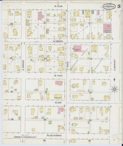 Sanborn Fire Insurance Map from Urbana, Champaign County, Illinois (1892), Sheet #0003 - Complete Map Set gallery image, historic Sanborn map, vintage wall art, Illinois Illinois
