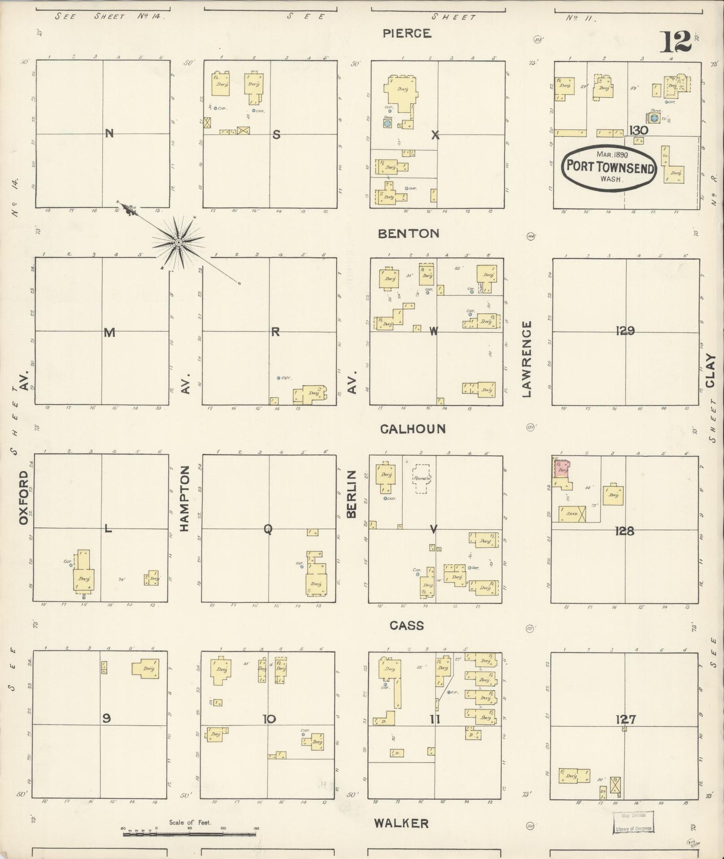 Sanborn Fire Insurance Map from Port Townsend, Jefferson County, Washington (1890), Sheet #0012 - Complete Map Set gallery image, historic Sanborn map, vintage wall art, Washington Washington