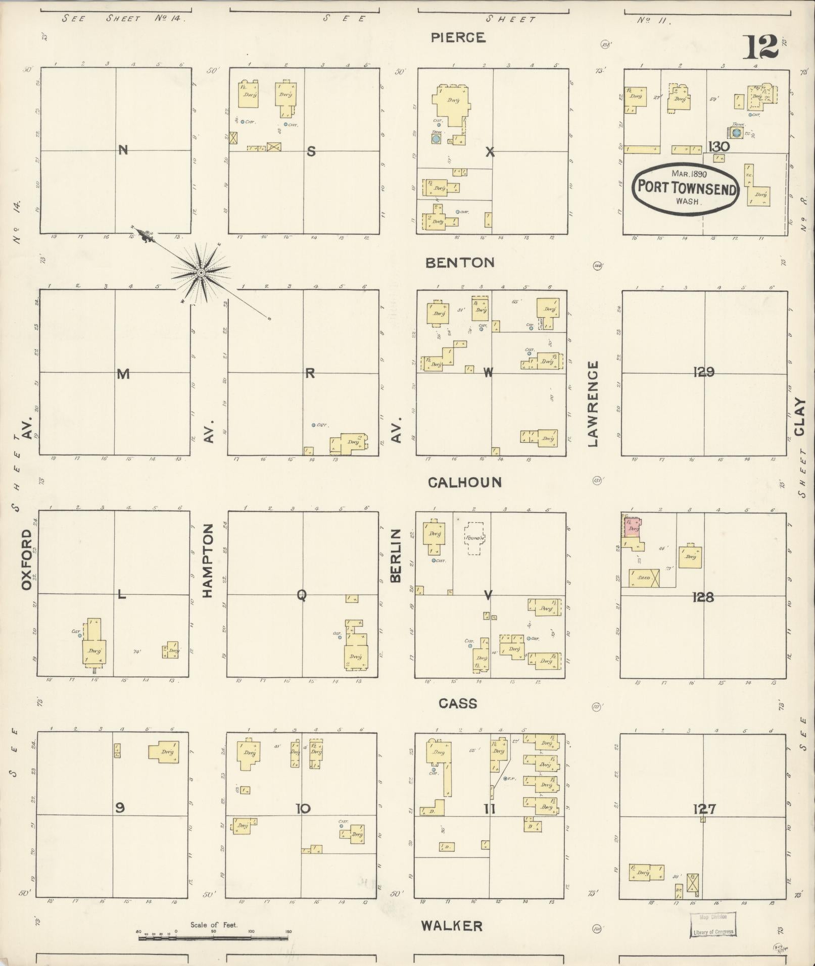 Sanborn Fire Insurance Map from Port Townsend, Jefferson County, Washington (1890), Sheet #0012 - Complete Map Set gallery image, historic Sanborn map, vintage wall art, Washington Washington