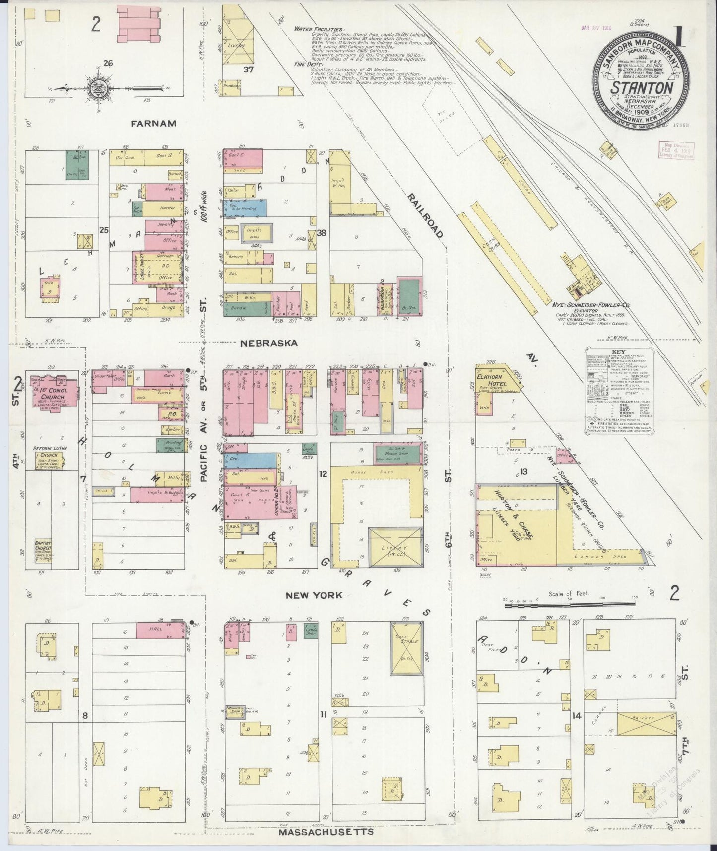 Sanborn Fire Insurance Map from Stanton, Stanton County, Nebraska (1909), Sheet #0001 - Historic Sanborn Fire Insurance Map Print, vintage old map wall art, antique decor, genealogy gift, Nebraska Nebraska map