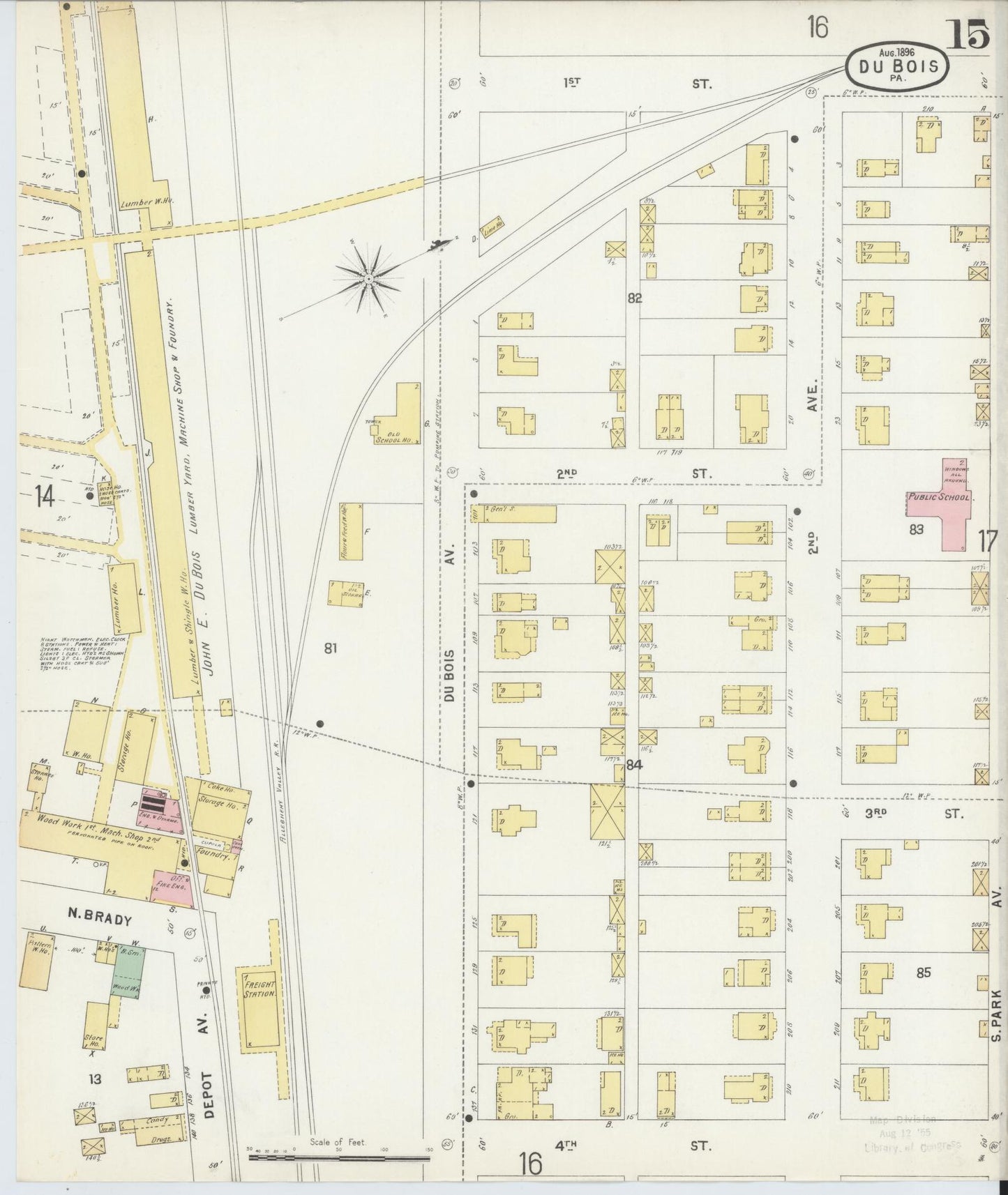 Sanborn Fire Insurance Map from Du Bois, Clearfield County, Pennsylvania (1896), Sheet #0015 - Historic Sanborn Fire Insurance Map Print, vintage old map wall art, antique decor, genealogy gift, Pennsylvania Pennsylvania map