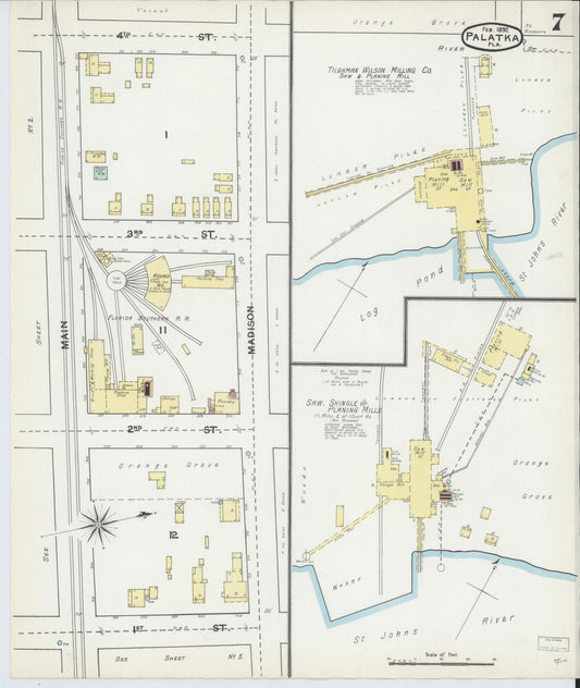 Sanborn Fire Insurance Map from Palatka, Putnam County, Florida (1892), Sheet #0007 - Historic Sanborn Fire Insurance Map Print, vintage old map wall art, antique decor, genealogy gift, Florida Florida map