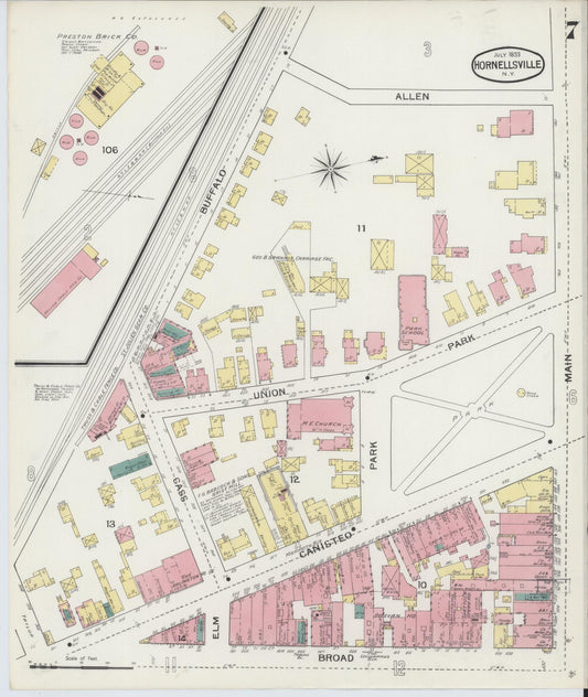Sanborn Fire Insurance Map from Hornell, Steuben County, New York (1893), Sheet #0007 - Historic Sanborn Fire Insurance Map Print, vintage old map wall art, antique decor, genealogy gift, New York New York map