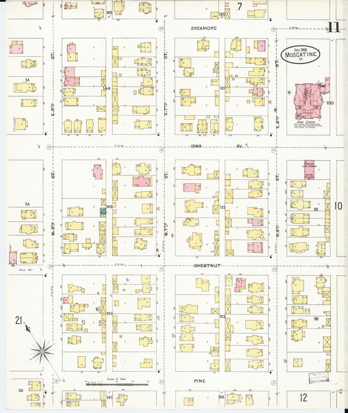 Sanborn Fire Insurance Map from Muscatine, Muscatine County, Iowa (1905), Sheet #0011 - Historic Sanborn Fire Insurance Map Print