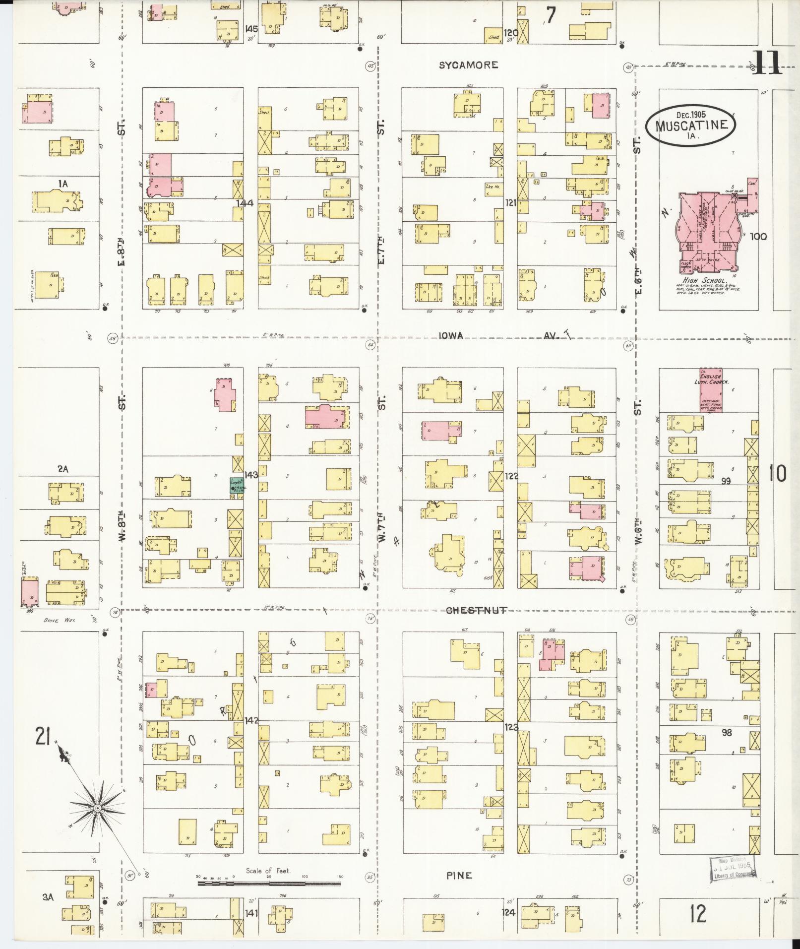 Sanborn Fire Insurance Map from Muscatine, Muscatine County, Iowa (1905), Sheet #0011 - Historic Sanborn Fire Insurance Map Print