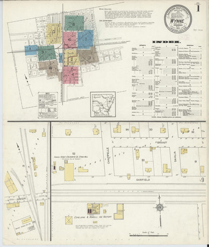 Sanborn Fire Insurance Map from Wynne, Cross County, Arkansas (1913), Sheet #0001 - Complete Map Set gallery image, historic Sanborn map, vintage wall art, Arkansas Arkansas
