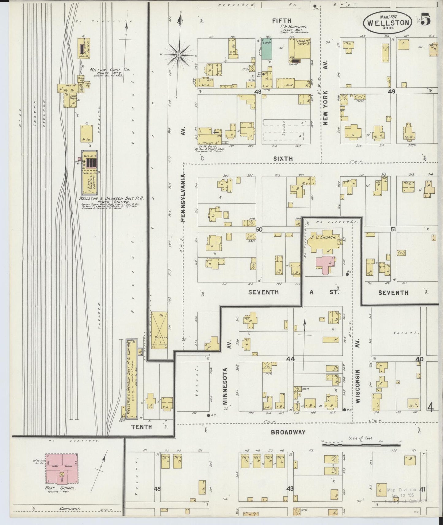 Sanborn Fire Insurance Map from Wellston, Jackson County, Ohio (1897), Sheet #0005 - Complete Map Set gallery image, historic Sanborn map, vintage wall art, Ohio Ohio