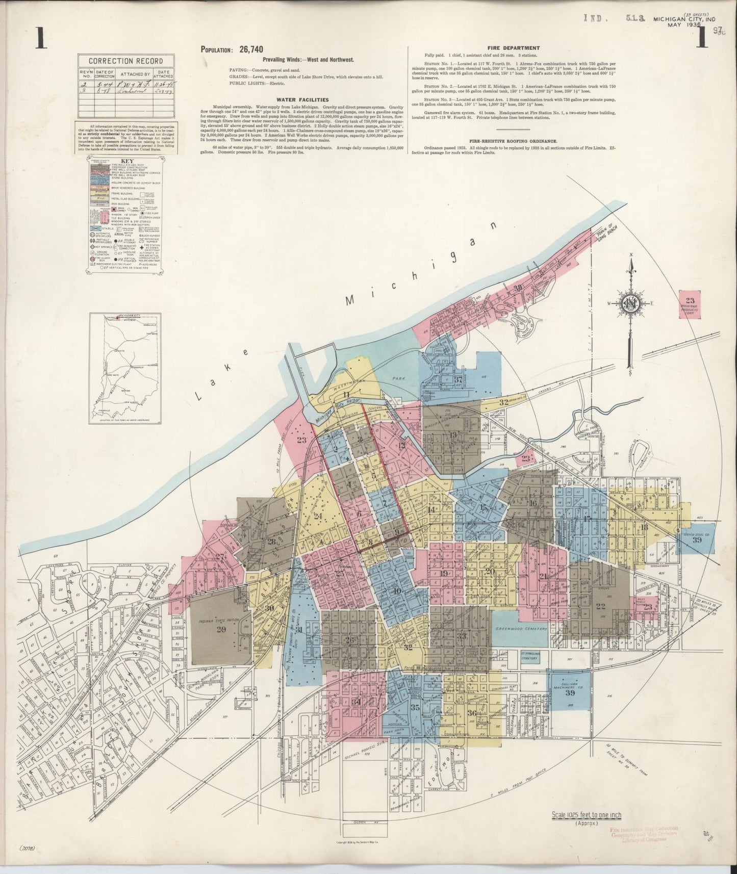 Sanborn Fire Insurance Map from Michigan City, La Porte County, Indiana (1948), Sheet #0001 - Historic Sanborn Fire Insurance Map Print, vintage old map wall art, antique decor, genealogy gift, Michigan Michigan map