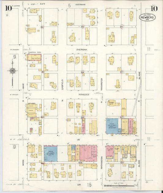 Sanborn Fire Insurance Map from Newberg, Yamhill County, Oregon (1934), Sheet #0010 - Historic Sanborn Fire Insurance Map Print, vintage old map wall art, antique decor, genealogy gift, Oregon Oregon map