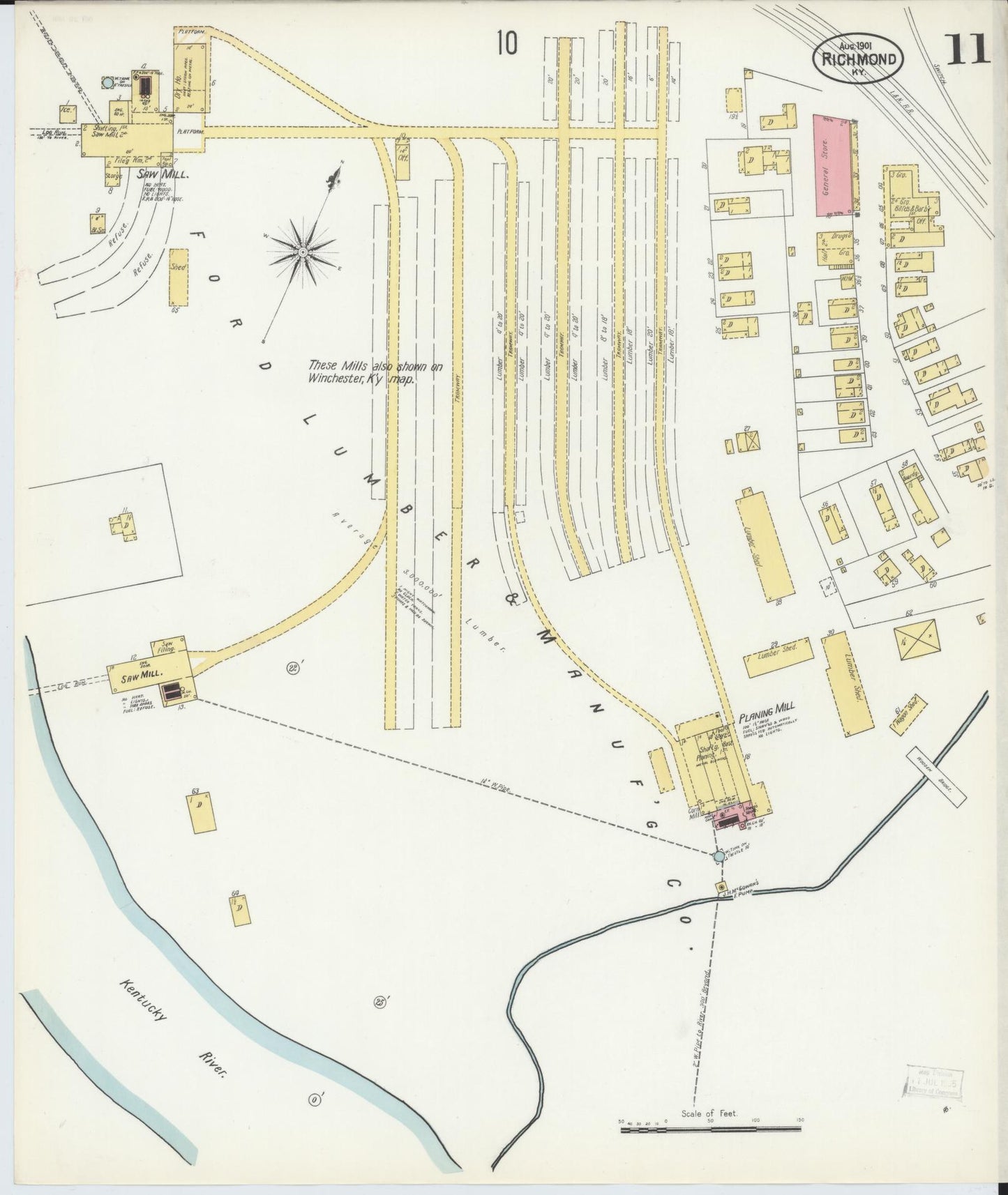 Sanborn Fire Insurance Map from Richmond, Madison County, Kentucky (1901), Sheet #0011 - Complete Map Set gallery image, historic Sanborn map, vintage wall art, Kentucky Kentucky