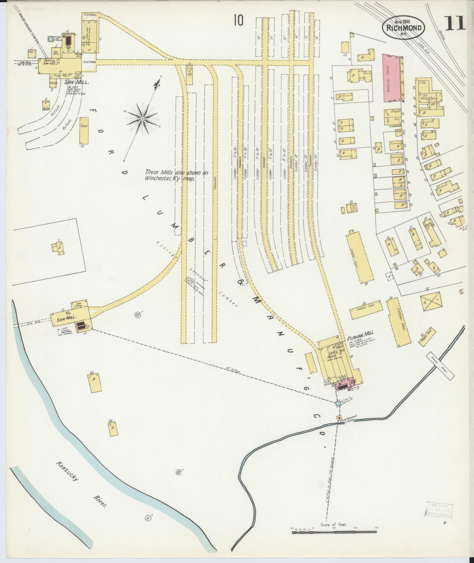Sanborn Fire Insurance Map from Richmond, Madison County, Kentucky (1901), Sheet #0011 - Complete Map Set gallery image, historic Sanborn map, vintage wall art, Kentucky Kentucky