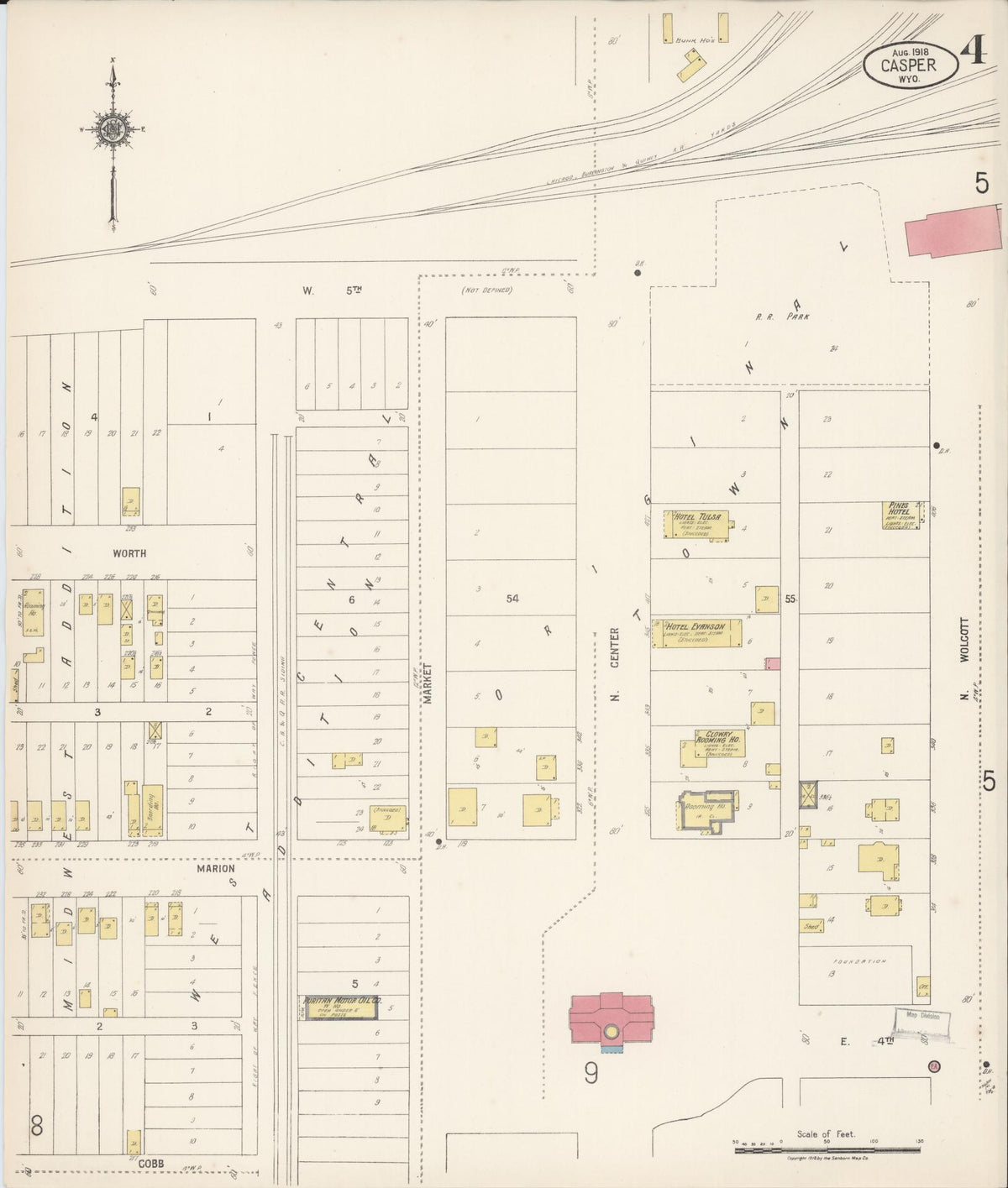 Sanborn Fire Insurance Map from Casper, Natrona County, Wyoming (1918), Sheet #0004 - Complete Map Set gallery image, historic Sanborn map, vintage wall art, Wyoming Wyoming