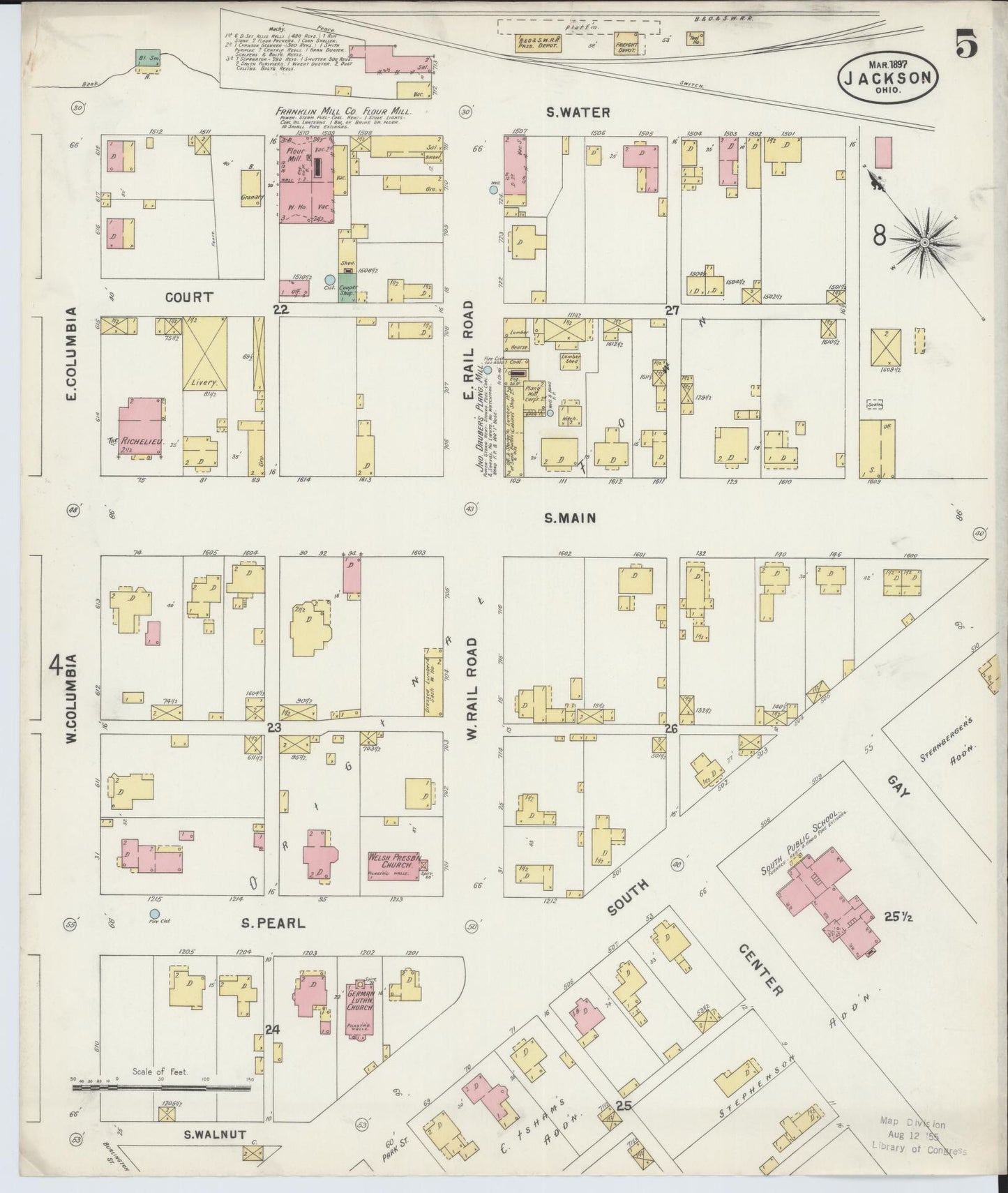 Sanborn Fire Insurance Map from Jackson, Jackson County, Ohio (1897), Sheet #0005 - Historic Sanborn Fire Insurance Map Print, vintage old map wall art, antique decor, genealogy gift, Ohio Ohio map