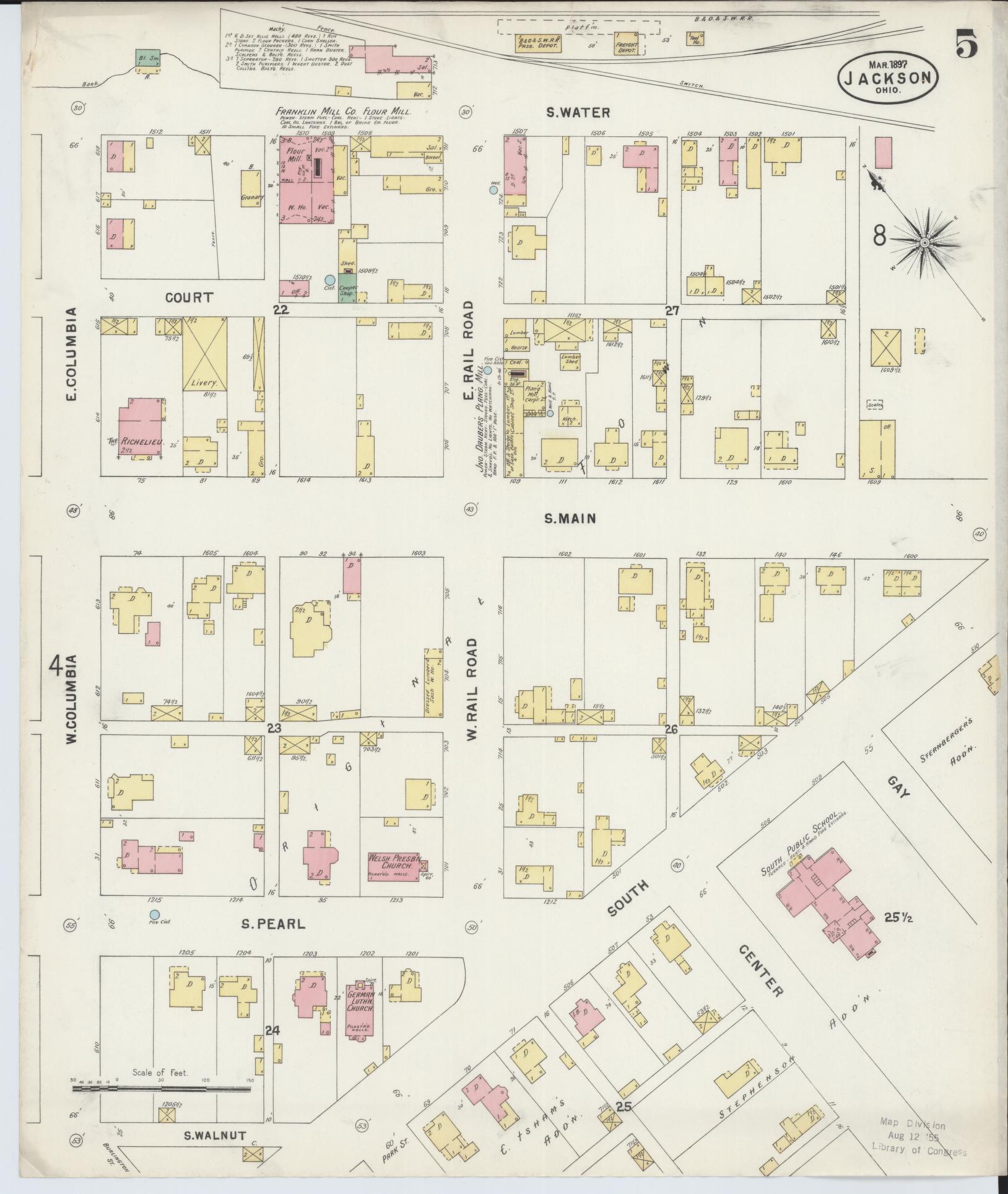 Sanborn Fire Insurance Map from Jackson, Jackson County, Ohio (1897), Sheet #0005 - Historic Sanborn Fire Insurance Map Print, vintage old map wall art, antique decor, genealogy gift, Ohio Ohio map