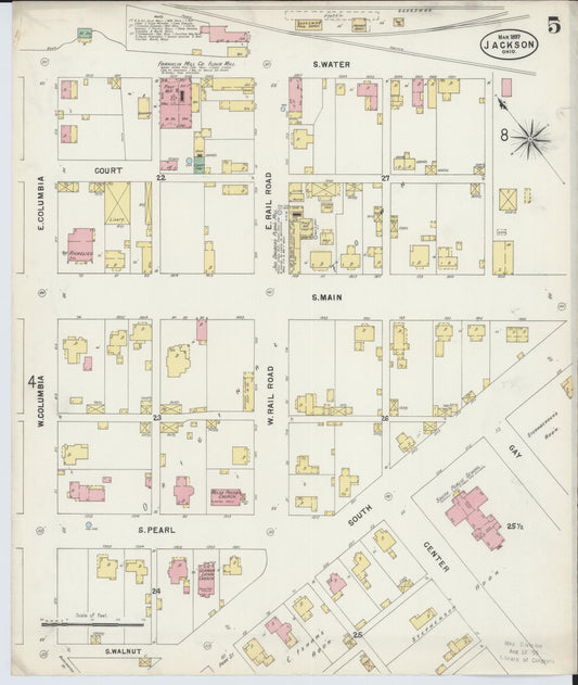 Sanborn Fire Insurance Map from Jackson, Jackson County, Ohio (1897), Sheet #0005 - Historic Sanborn Fire Insurance Map Print, vintage old map wall art, antique decor, genealogy gift, Ohio Ohio map
