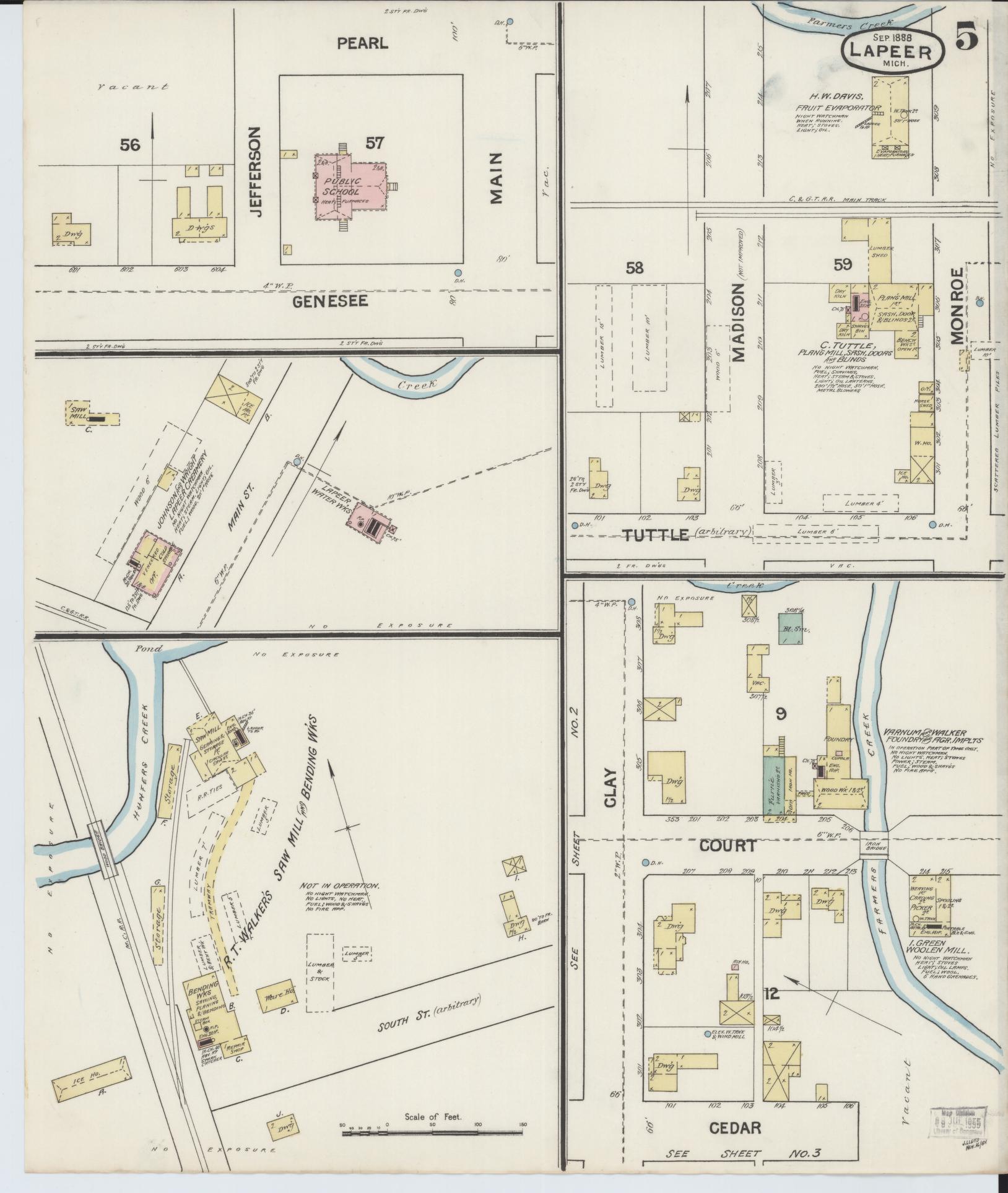 Sanborn Fire Insurance Map from Lapeer, Lapeer County, Michigan (1888), Sheet #0005 - Complete Map Set gallery image, historic Sanborn map, vintage wall art, Michigan Michigan