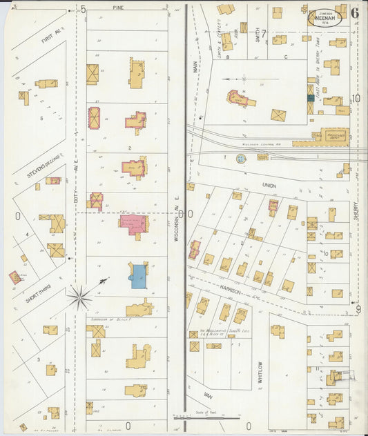 Sanborn Fire Insurance Map from Neenah, Winnebago County, Wisconsin (1906), Sheet #0006 - Historic Sanborn Fire Insurance Map Print, vintage old map wall art, antique decor, genealogy gift, Wisconsin Wisconsin map