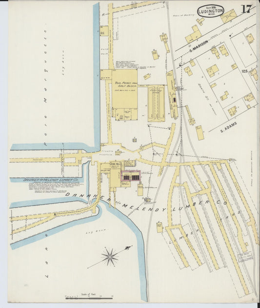 Sanborn Fire Insurance Map from Ludington, Mason County, Michigan (1895), Sheet #0017 - Historic Sanborn Fire Insurance Map Print, vintage old map wall art, antique decor, genealogy gift, Michigan Michigan map