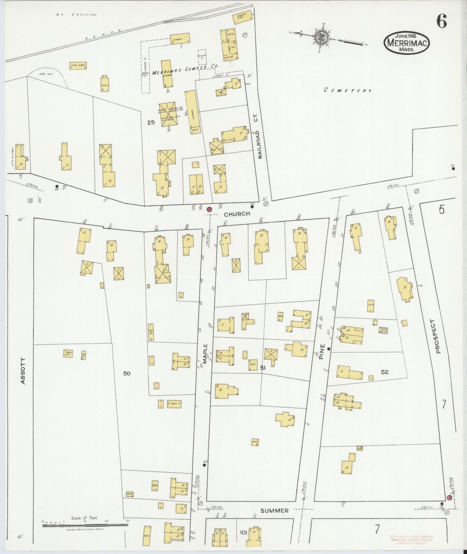 Sanborn Fire Insurance Map from Merrimac, Essex County, Massachusetts (1918), Sheet #0006 - Historic Sanborn Fire Insurance Map Print, vintage old map wall art, antique decor, genealogy gift, Massachusetts Massachusetts map