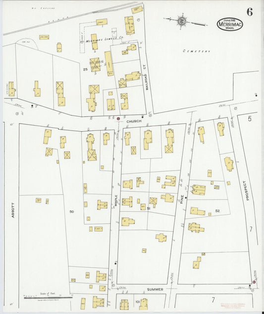 Sanborn Fire Insurance Map from Merrimac, Essex County, Massachusetts (1918), Sheet #0006 - Historic Sanborn Fire Insurance Map Print, vintage old map wall art, antique decor, genealogy gift, Massachusetts Massachusetts map