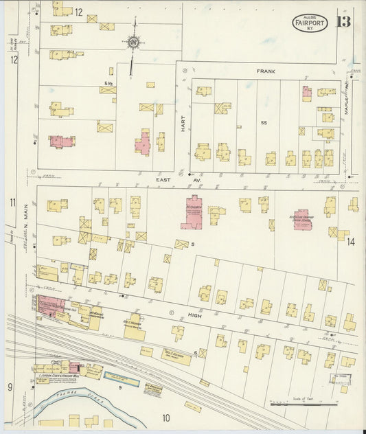 Sanborn Fire Insurance Map from Fairport, Monroe County, New York (1915), Sheet #0013 - Historic Sanborn Fire Insurance Map Print, vintage old map wall art, antique decor, genealogy gift, New York New York map