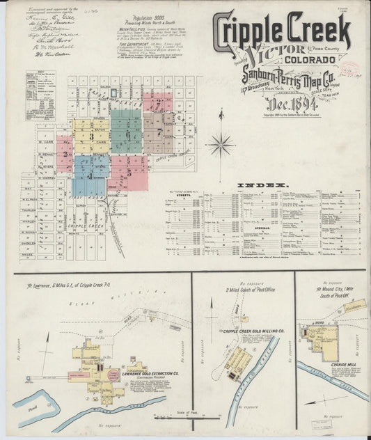 Sanborn Fire Insurance Map from Cripple Creek, Teller County, Colorado (1894), Sheet #0001 - Historic Sanborn Fire Insurance Map Print, vintage old map wall art, antique decor, genealogy gift, Colorado Colorado map
